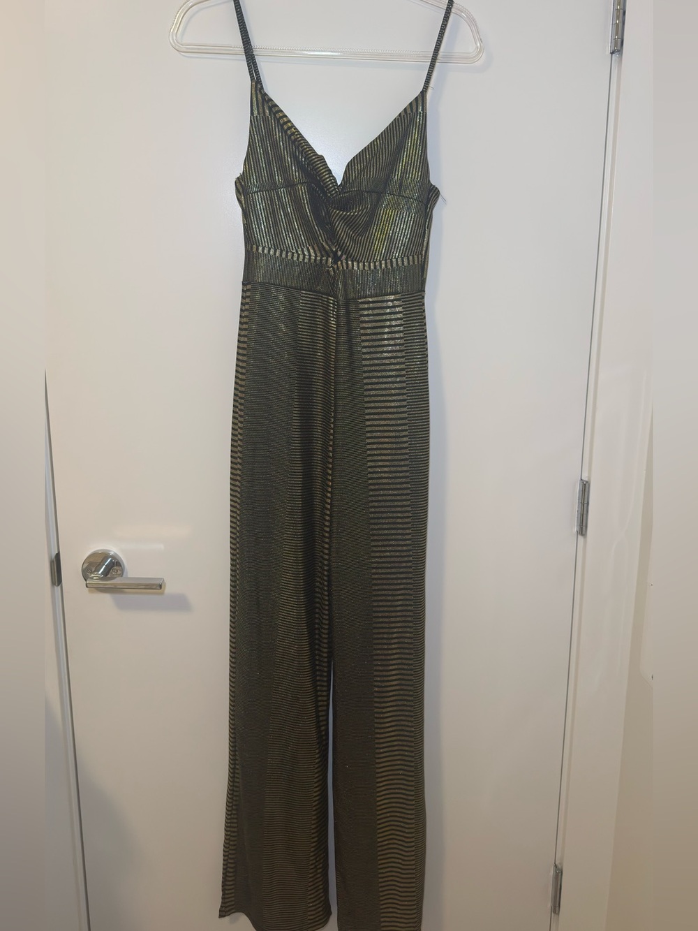 Sleeveless Metallic Gold-Black Wide-Leg Jumpsuit